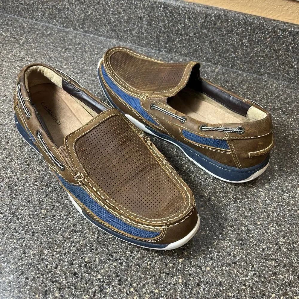 G.H.Bass & Co Mens Sz 12M Brown/Blue Leather Loafer Comfort Casual Slip On Shoes